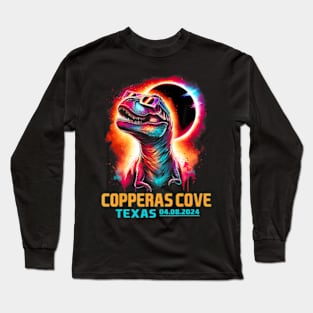 Copperas Cove Texas Total Solar Eclipse 2024 T Rex Dinosaur Long Sleeve T-Shirt